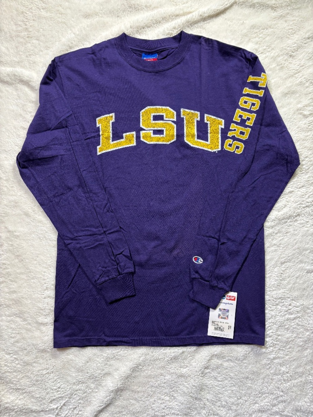 NOS LSU Tigers L/S Crew Neck T-Shirt - Unisex Size L - Purple/Gold
